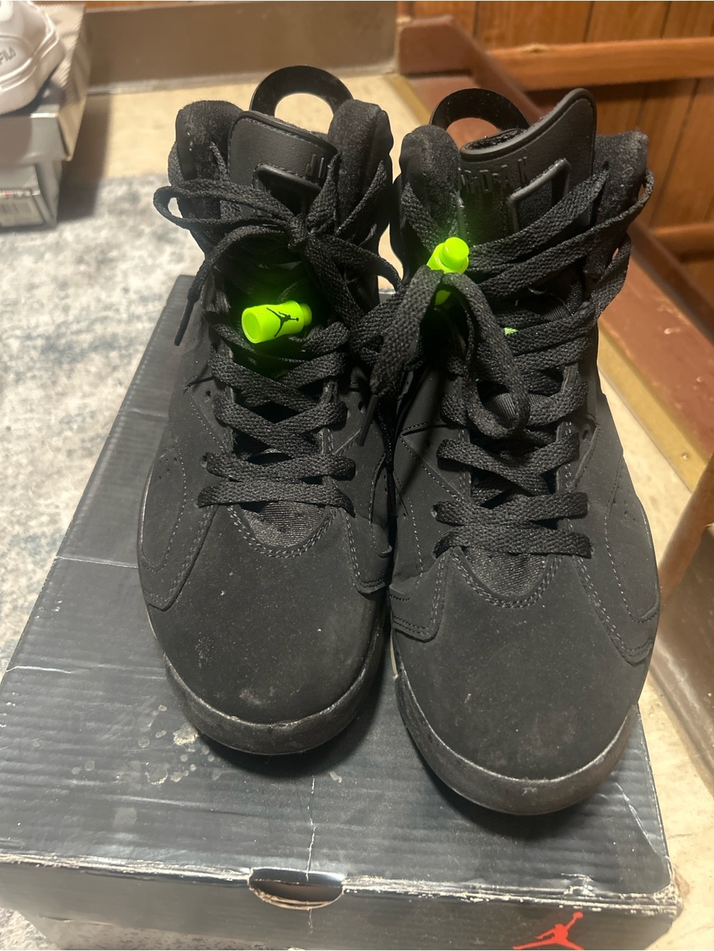Jordan MEN ' Black Sneakers with Neon Green Accent